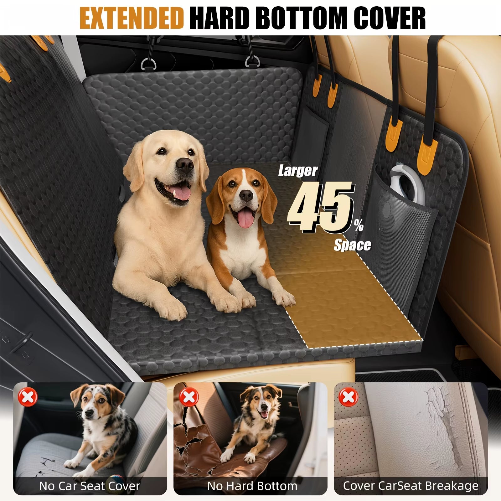 Dog Car Seat Cover for Back Seat, Hard Bottom Back Seat Extender for Dogs,Car Seat Cover,Dog Car Seat,Dog Hammock for Car ,Car
