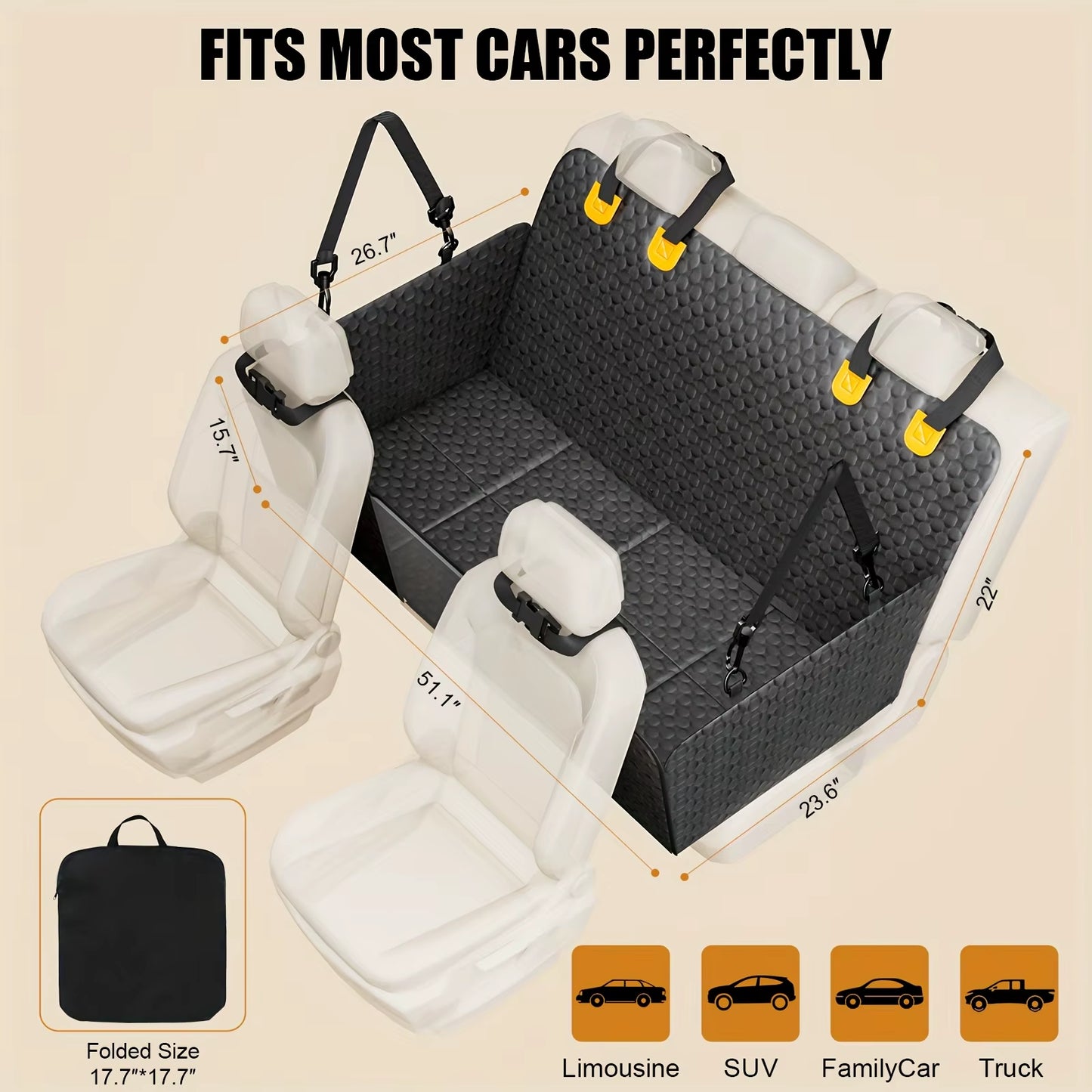Dog Car Seat Cover for Back Seat, Hard Bottom Back Seat Extender for Dogs,Car Seat Cover,Dog Car Seat,Dog Hammock for Car ,Car